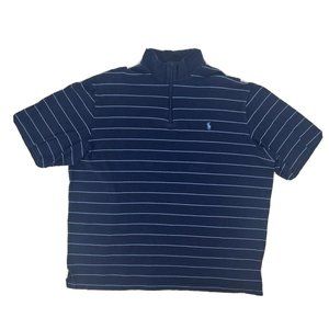 Men's Polo Golf Ralph Lauren 1/4 Zip Mock Neck Shirt Blue Stripes XL Pima Cotton